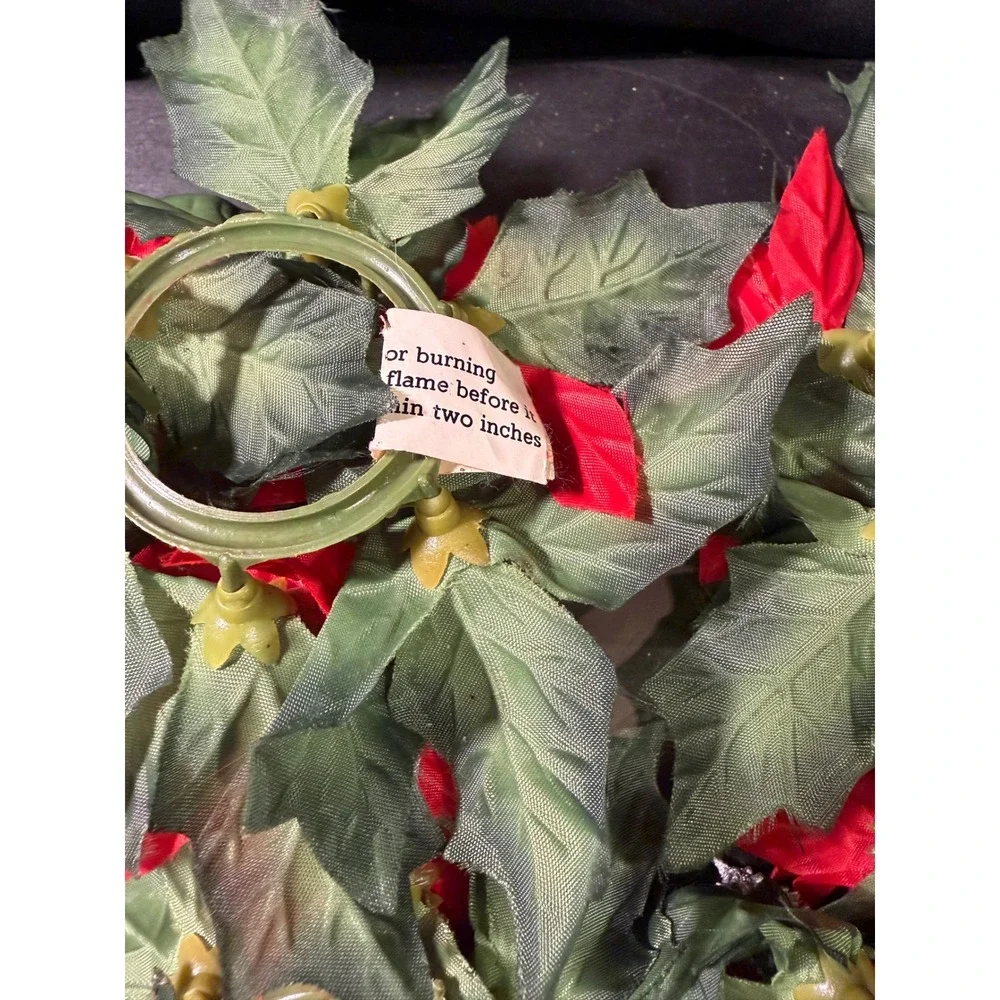 Vintage Christmas Poinsettia Candle Rings Red Silk Floral Silver Pinecones Set 4